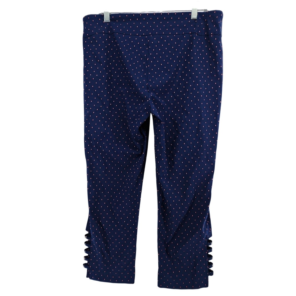 Attyre 14 Blue Dotted Crop Pants Strappy Rhinestone Hem Career Work Business - Picture 3 of 9